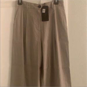 RAG AND BONE IVORY LINEN BLEND CROP WIDE LEG PANT